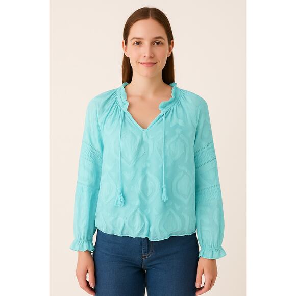 Belle by Kim Gravel Burnout Blouse - Cabana Blue, Size Medium (NWOT) - Picture 1 of 6